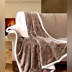 Elma Embossed Plush Throw, 60" x  70" - Madison Park, Color Tan